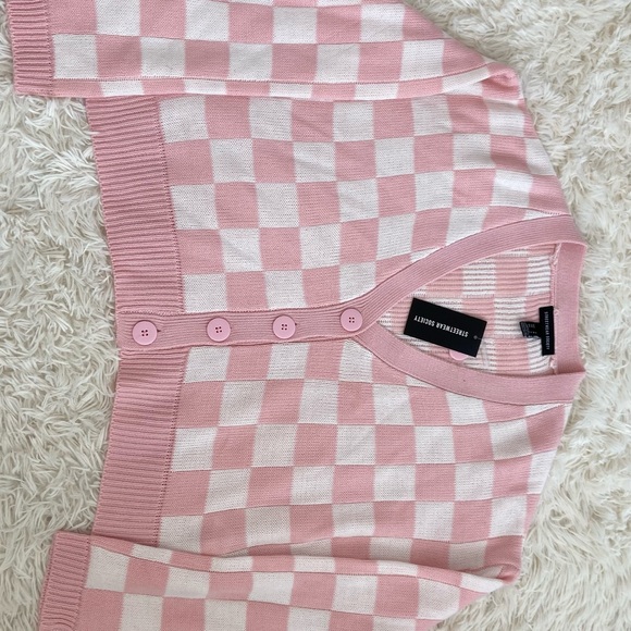 Urban Planet Cardigan - Pink & White - Vintage Checkered - Picture 2 of 3